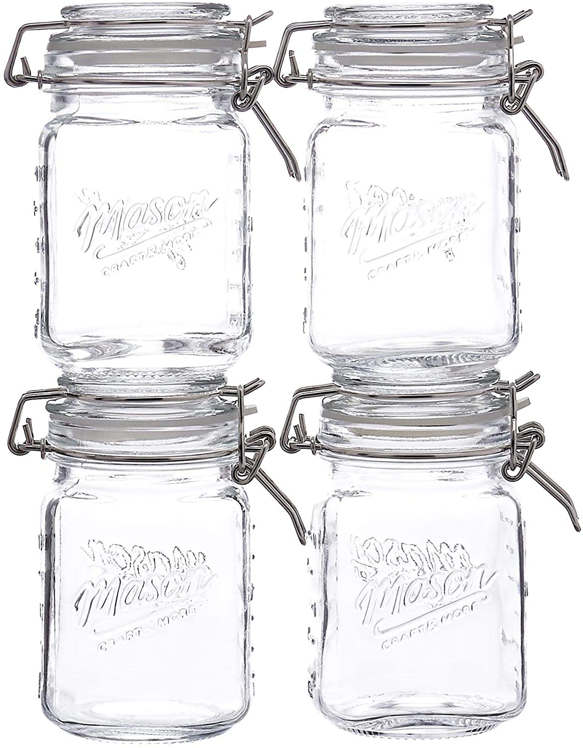 Rynx | Mason Craft & More Glass Clamp Jars, 12oz Mini 4 Pack, Clear