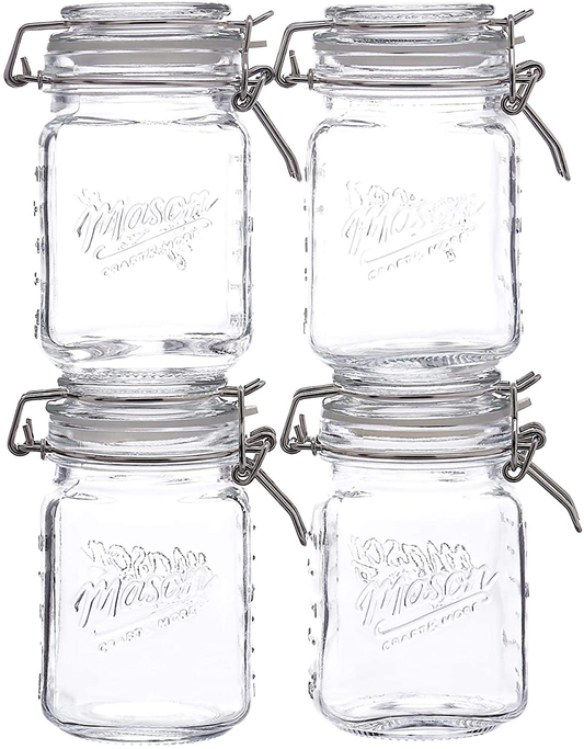 Rynx | Mason Craft & More Glass Clamp Jars, 12oz Mini 4 Pack, Clear