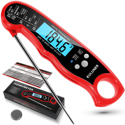 Rynx | KULUNER TP-01 Waterproof Digital Type Thermometer with 4.6” Foldable Probe Backlight & Calibration Function for Cooking Food Candy, BBQ Grill, Liquids, Beef (Red)