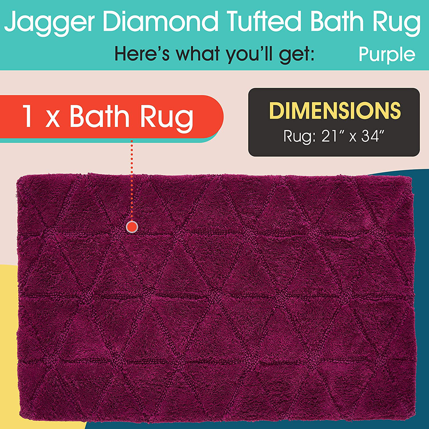 Rynx | Luxurious Diamond Chenille Bath mat, Non-slip, Absorbent Plush Bath mat for Bathtub, Shower and Bath