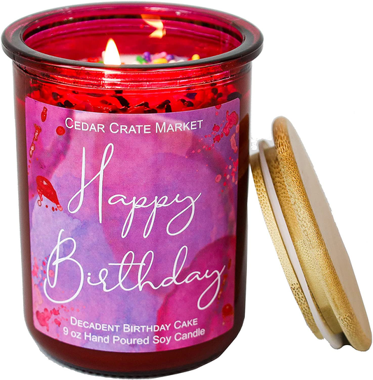 Rynx | Happy Birthday light - Red jar, sprinkles, birthday cake scented candle for women, girlfriend, best friends, women, buttercream vanilla cake, friendship gift for mom, sister, aunt, colleague, boss