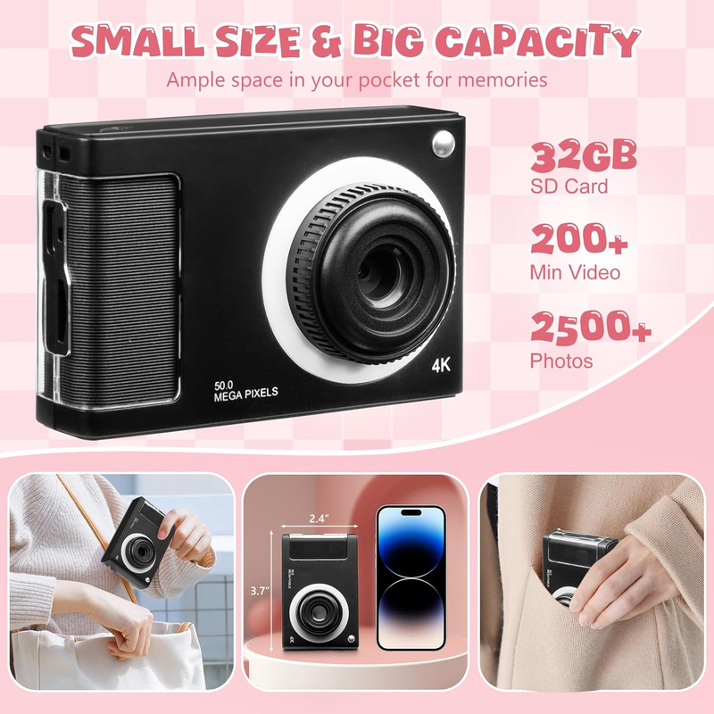 Rynx | 1080P Kids Camera with 32GB Card, 48MP 8X Zoom Digital Point-and-Shoot Camera
