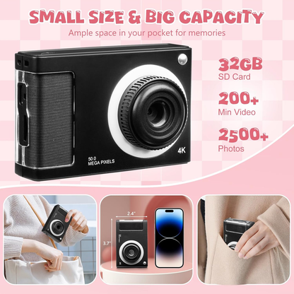 Rynx | 1080P Kids Camera with 32GB Card, 48MP 8X Zoom Digital Point-and-Shoot Camera