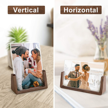 Rynx | Mixoo Picture Frame 2 Pack - Rustic Wood Picture Frames with Walnut Wood Base and High-Resolution Shatterproof Acrylic Glass Cover for Table or Desktop Display (4x6 inches, Horizontal + Vertical)