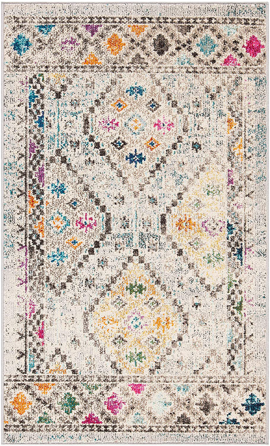 Rynx | Safavieh Madison Collection Mad418f Boho Diamond Distressed Non-Shedding Stain Resistant Living Room Bedroom Accent Rug, 2'2" X 4', Gray / Yellow
