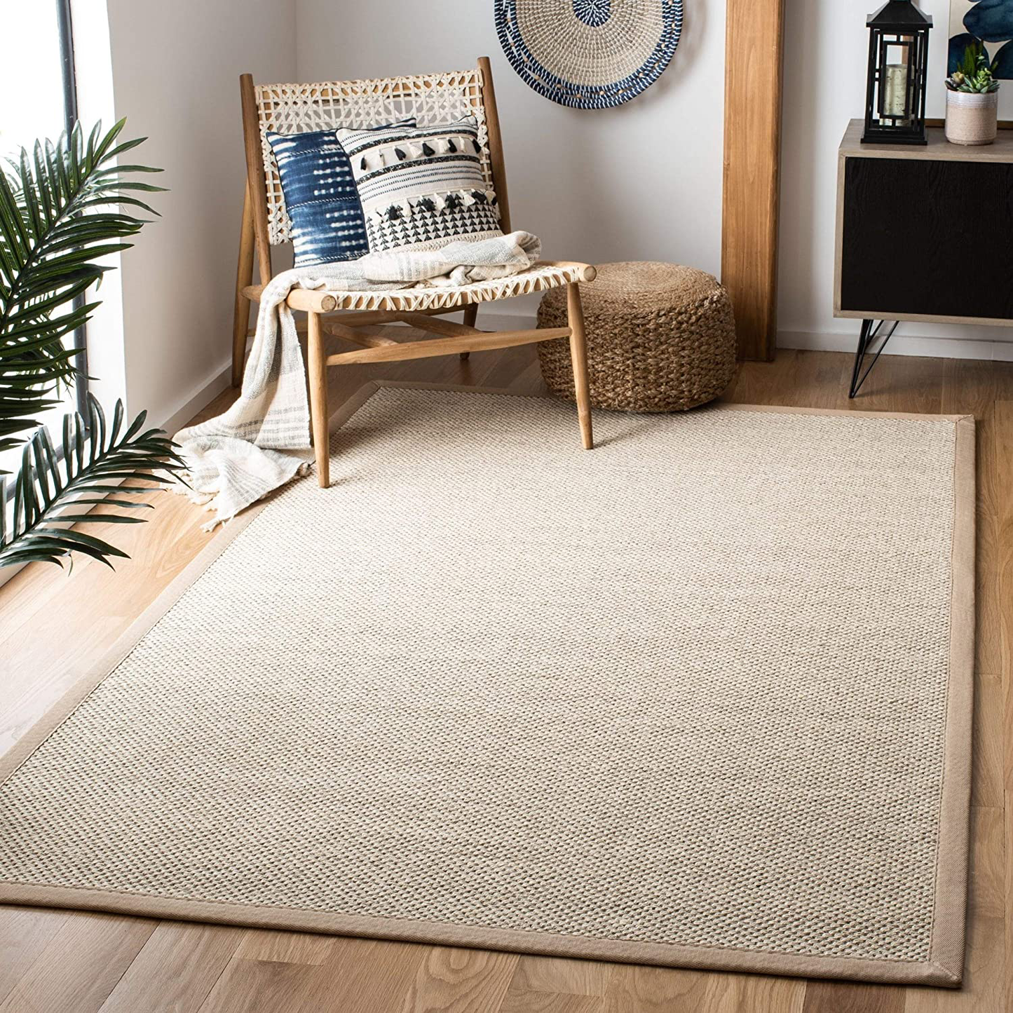 Rynx | Safavieh Natural Fiber Collection NF143D Border Sisal Accent Rug, 2'6" x 4', Marble / Dark Gray