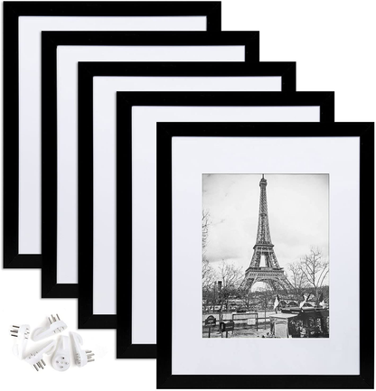 Rynx | Upsimples 9x12 Picture Frame Set For 5, Display Pictures 6x8 With Mat Or 9x12 Without Mat, Wall Gallery Photo Frames, White