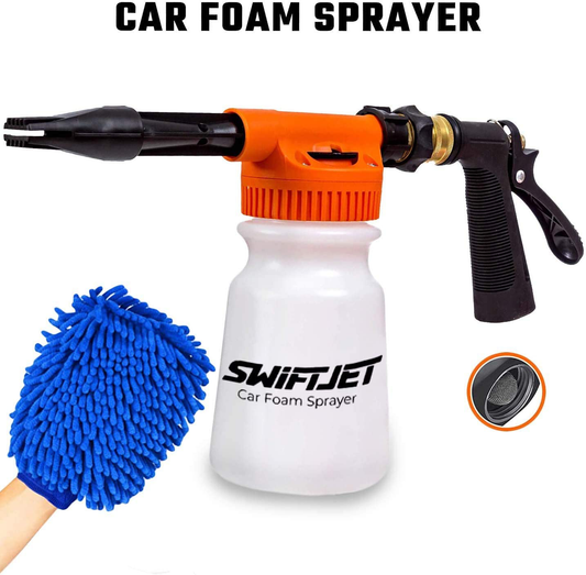 Rynx | SwiftJet Car Wash Foam Cannon Sprayer with Microfiber Wash Mitt - Adjustable Water Pressure & Soap Ratio - Foam Cannon Attaches to Any Garden Hose (Foam Sprayer with Wash Mitt)
