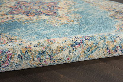 Rynx | Nourison Passion Bohemian Chic Light Blue Area Mat Runner (2' x 6'), 1'10"X6',