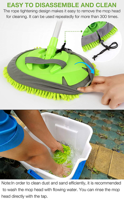 Rynx | Willingheart 47.5" Car Wash Brush Mop Cleaning Tool With Long Handle Kit For Washing Detailing Of Cars Trucks, Suv, Rv, Trailer, Boat 2 In 1 Chenille Microfiber Sponge Duster Does Not Damage The Paint Scratch Free
