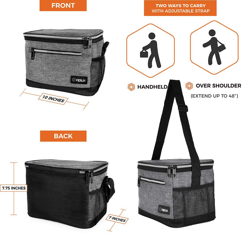 Rynx | Opux Insulated Lunch Box For Men Women, Leakproof Thermal Lunch Bag For Work, Reusable Lunch Cooler Tote, Soft School Lunch Bucket For Kids With Shoulder Strap, Pockets, 14 Cans, 8l, Heather Grey