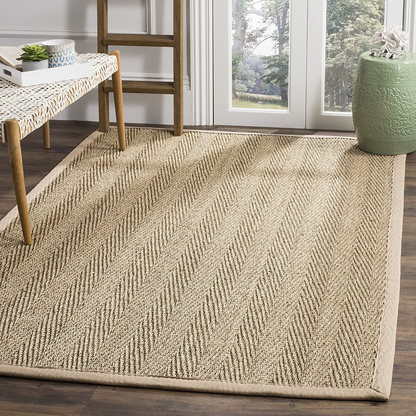 Rynx | Safavieh Natural Fiber Collection NF115A Border Herringbone Seagrass Area Rug, 3' x 5', Beige