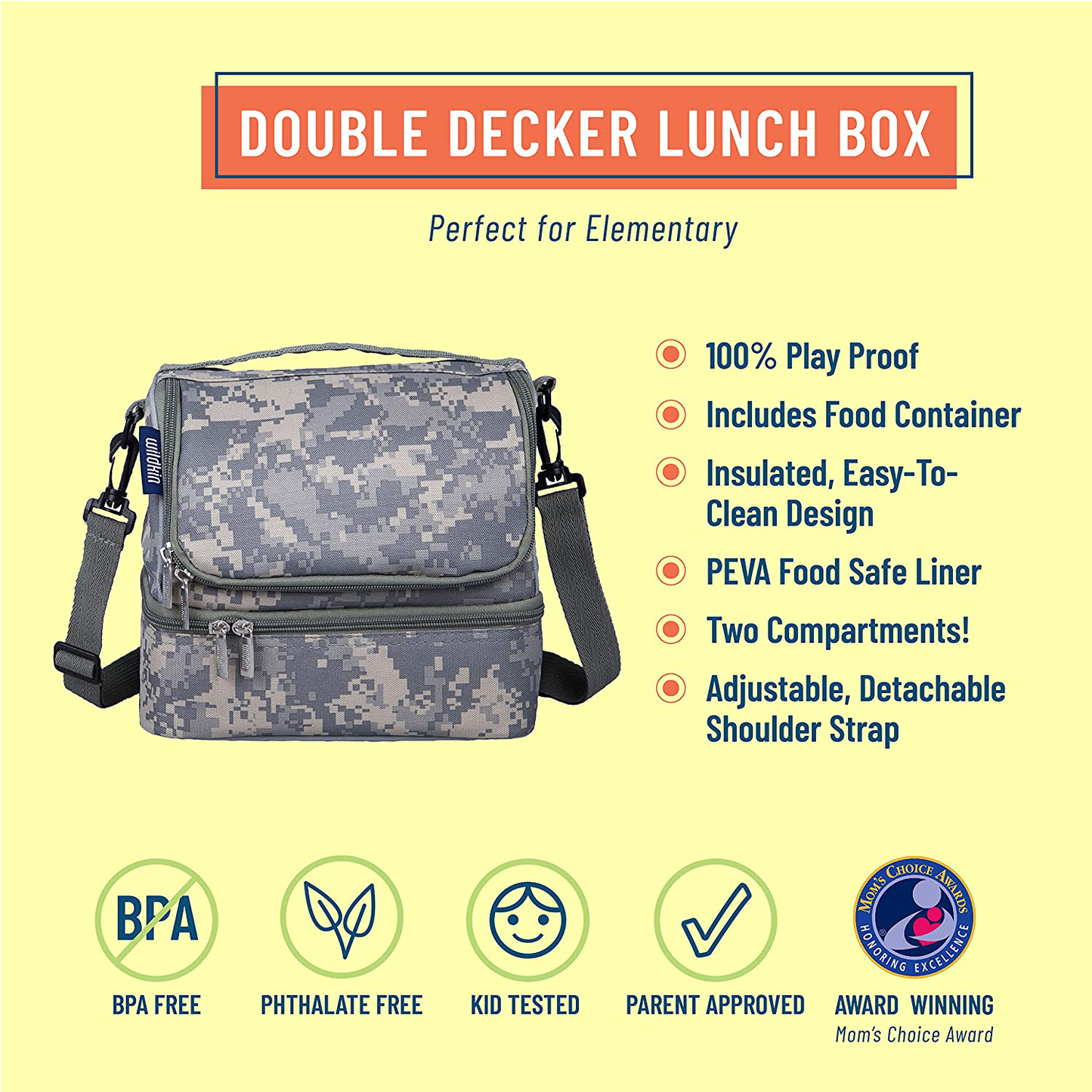Rynx | Wildkin Two-Compartment Insulated Lunch Box For Boys & Girls, Size 9 X 8 X 6 Inches Lunch Box Bag For Kids, Ideal Size For Packing Hot Or Cold Snacks For School & Travel, BPA-Free (Digital Camo)