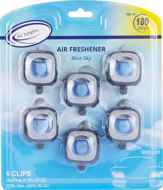 Rynx | Air Jungles New Car Scent Car Air Freshener Clip(Blue Sky), 6 Car Freshener Vent Clips, 4ml Each, Long Lasting Air Freshener for Car, Up to 180 Days Car Refresher Odor Eliminator