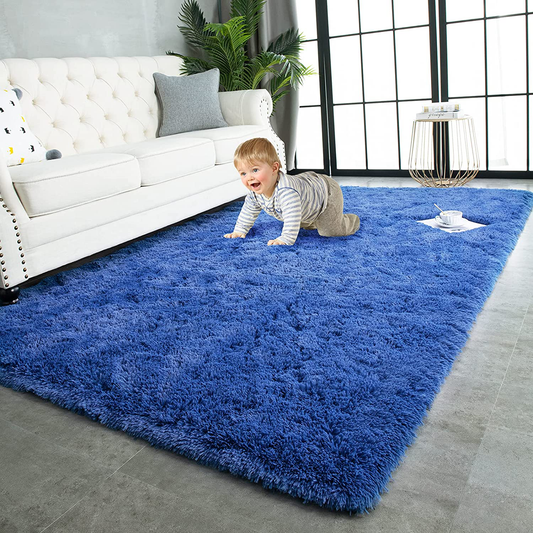 Rynx | TWINNIS Super Soft Shaggy Rugs Fluffy Rugs, 5x8 Feet, Indoor Modern Plush Area Rugs for Living Room Bedroom Kids Room Nursery Home Deco, Upgrade Non-Slip Durable Rectangular Fluffy Rug, Indigo