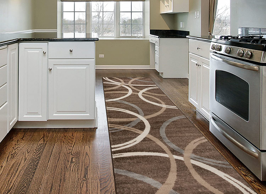 Rynx | Rugshop Modern Wavy Circles Design Runner Rug 2' x 7' 2" Brown