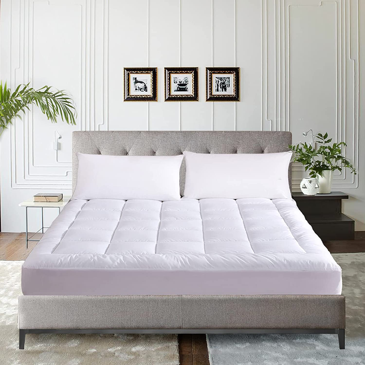 Rynx | Whatsbedding Waterproof Mattress Protector Full Size Cotton Top Down Alternative Filling Pillow Top Mattress Protector Insert-Lined Quilted(Waterproof Full)