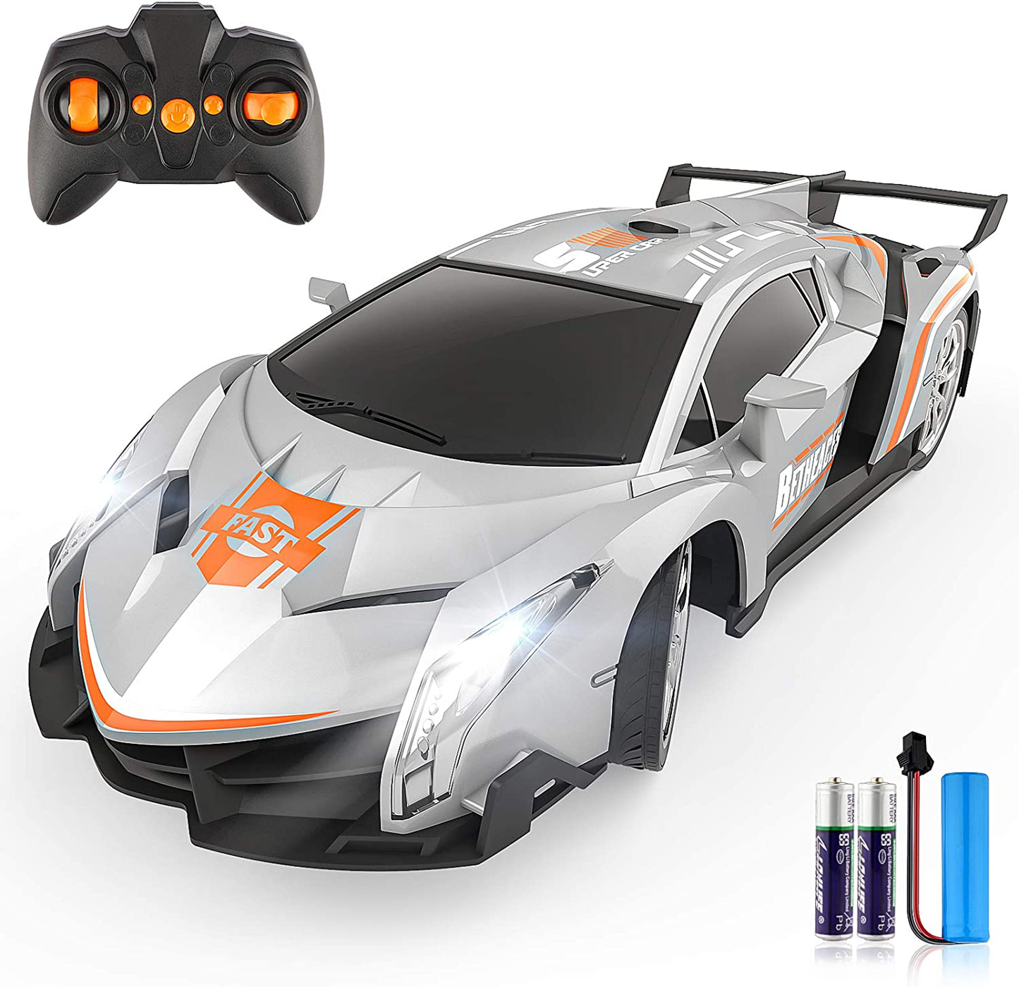 Rynx | Growsland Remote Control Car RC Cars Christmas Gifts Toys for Children 1/18 Electric Sports Racing Hobby Rc Crawler Toy Car Model Vehicle for Boys Girls Adults Included Rechargeable Batteries (Silver)
