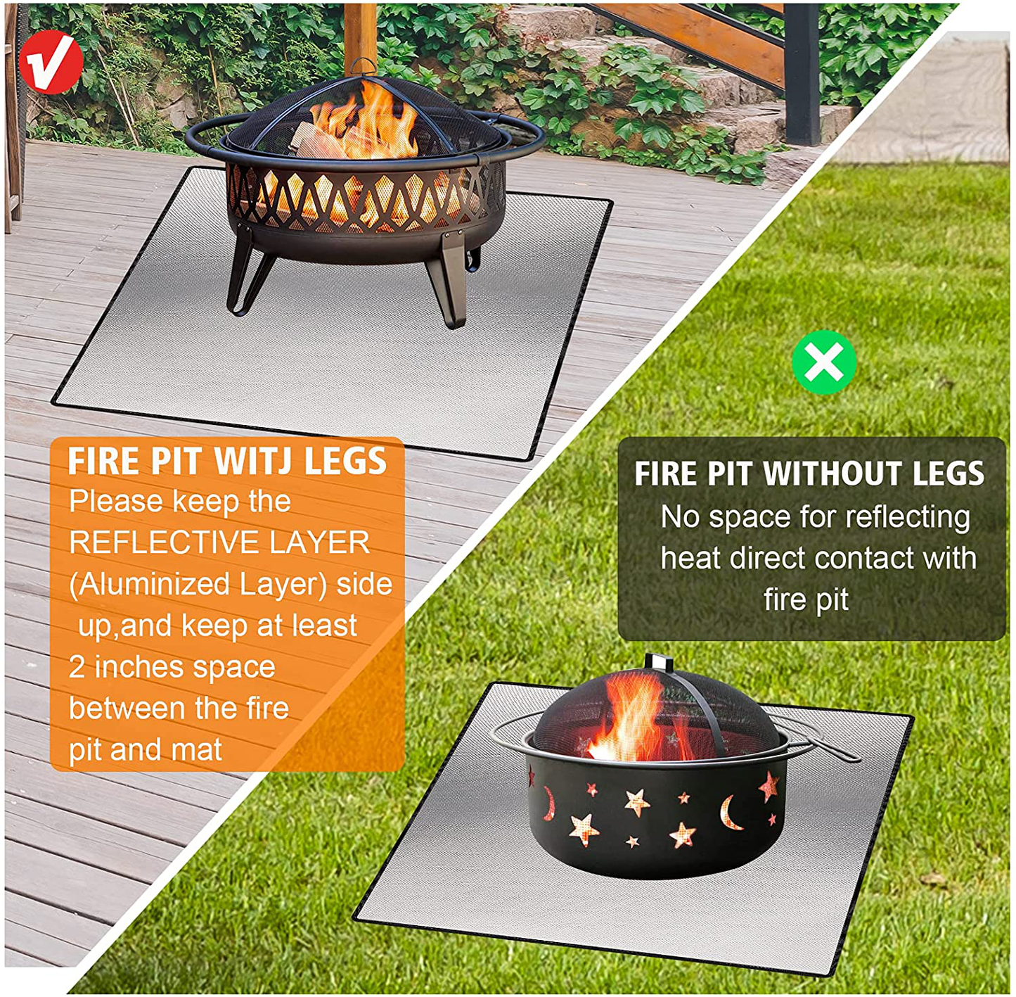 Rynx | 36" Diameter Round Fireproof Mat Fire Pit Mat, DocSafe 3 Layer Fire Pad for Patio, Terrace, Grass, Lawn, Heat Protector, Fire Resistant Mat for Outdoors, Fire Pit Accessories, Easy to Clean
