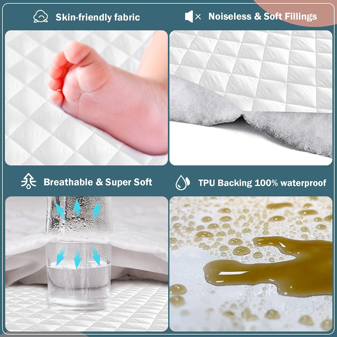 Rynx | UNILIBRA 100% Waterproof Quilted Mattress Protector Twin XL Size, 6''-19'' Deep Pocket Mattress Protector, Breathable, Hole Cotton Alternative Filling Mattress Top Material