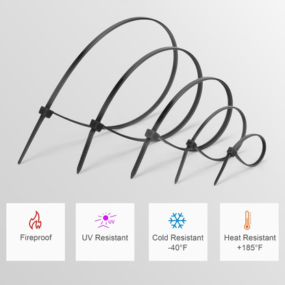 Rynx | 1000 PCS Self-Binding Heavy Duty Cable Zip Ties - 4+6+8+10+12 Inches
