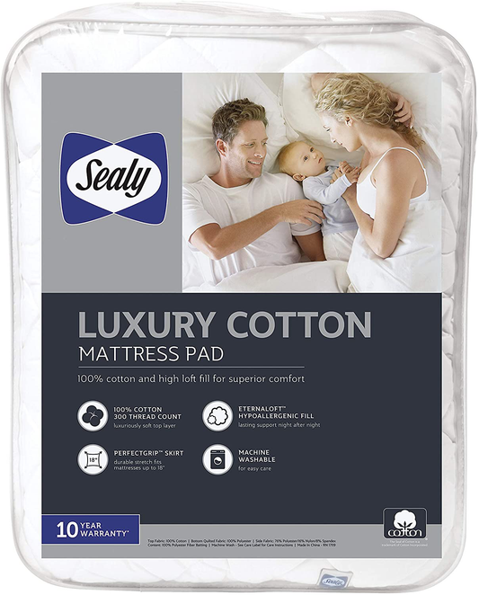 Rynx | Sealy Luxury 100% Cotton Fitted Mattress Protector, Full, White
