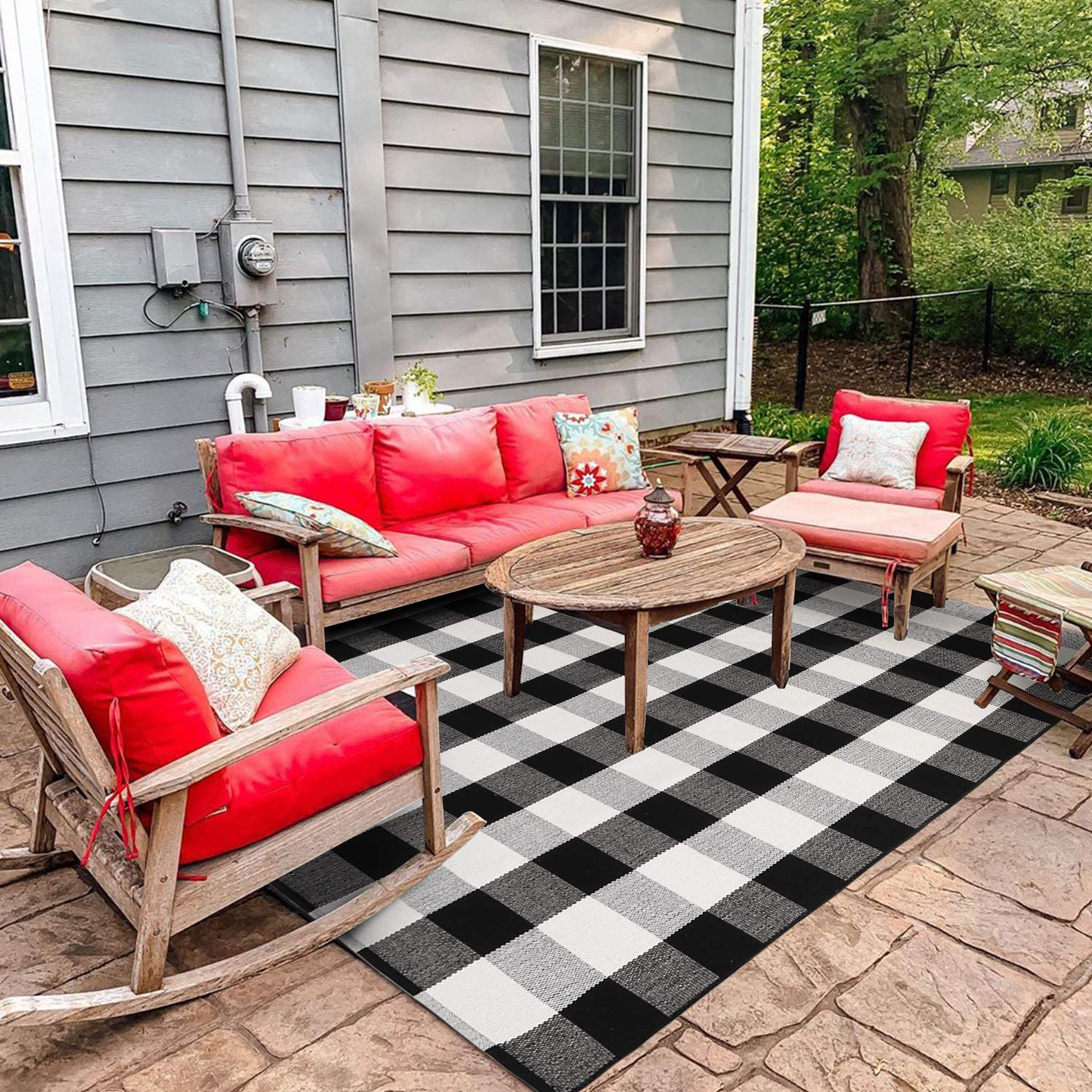 Rynx | Black and White Buffalo Check Rug 47'' X 71'', Kimode Country Cotton Woven Floor Mat, Washable Collection Living Room Rug for Living Room Bedroom Dining Room