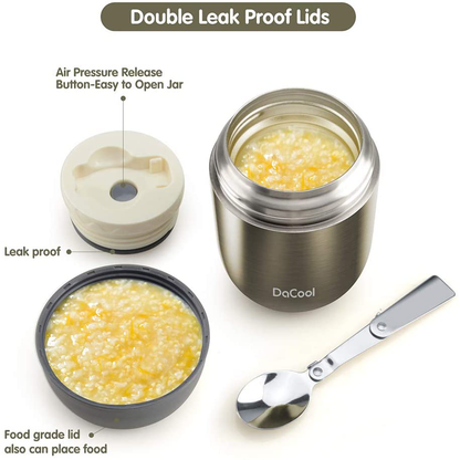 Rynx | Insulated Lunch Container Dacool Insulated Food Jar 16 Oz Stainless Steel Vacuum Bento Hot Lunch Box For Kids With Spoon Leak-proof Hot Cold Food For School Office Picnic Travel Outdoor - Black