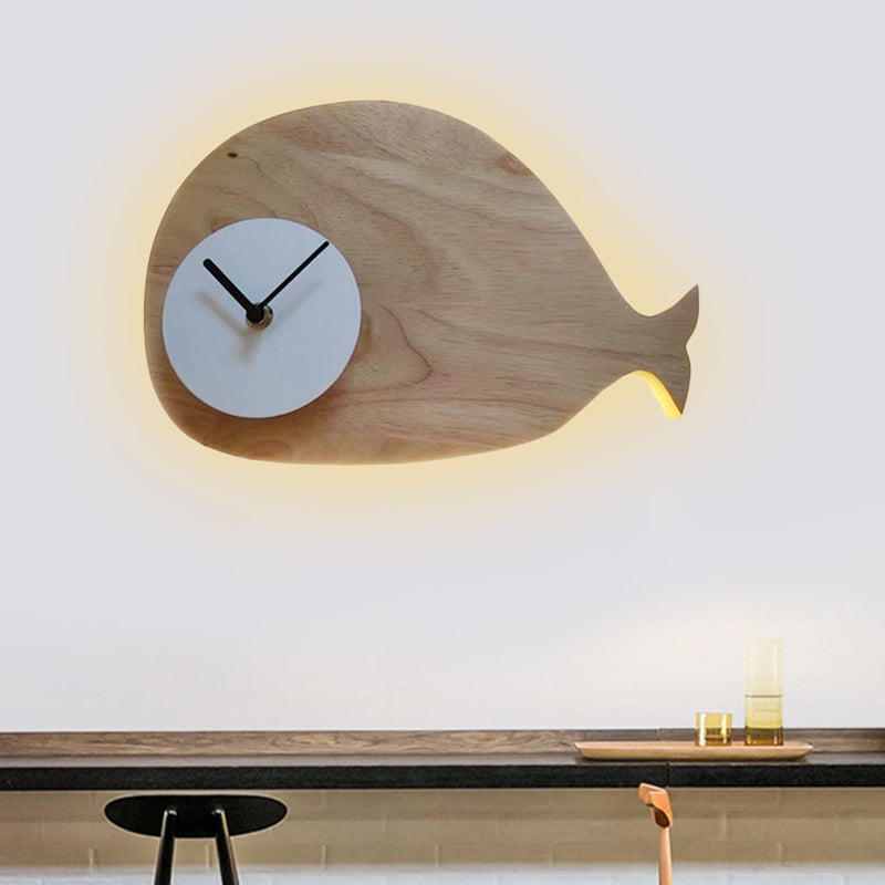 Rynx | Black/White/Beige Wal Wall Lighting Cartoon Wood LED Wall Lamp with/without Clock in Warm/White Light