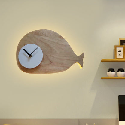 Rynx | Black/White/Beige Wal Wall Lighting Cartoon Wood LED Wall Lamp with/without Clock in Warm/White Light