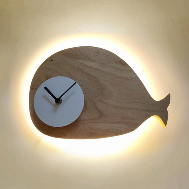 Rynx | Black/White/Beige Wal Wall Lighting Cartoon Wood LED Wall Lamp with/without Clock in Warm/White Light