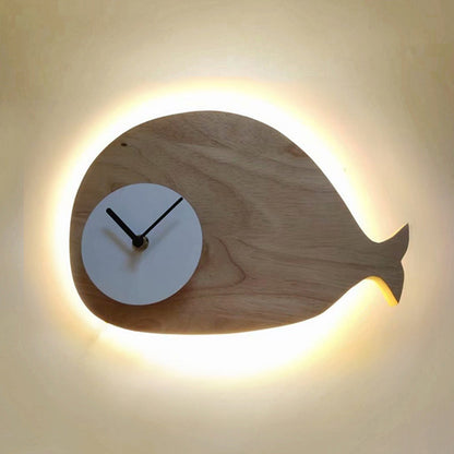 Rynx | Black/White/Beige Wal Wall Lighting Cartoon Wood LED Wall Lamp with/without Clock in Warm/White Light