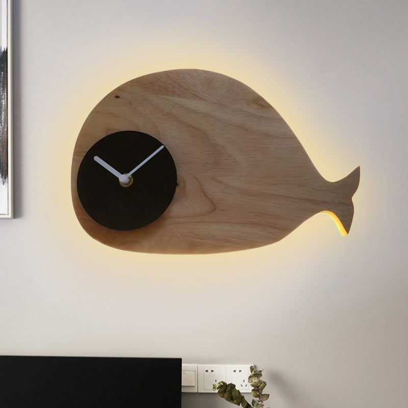 Rynx | Black/White/Beige Wal Wall Lighting Cartoon Wood LED Wall Lamp with/without Clock in Warm/White Light