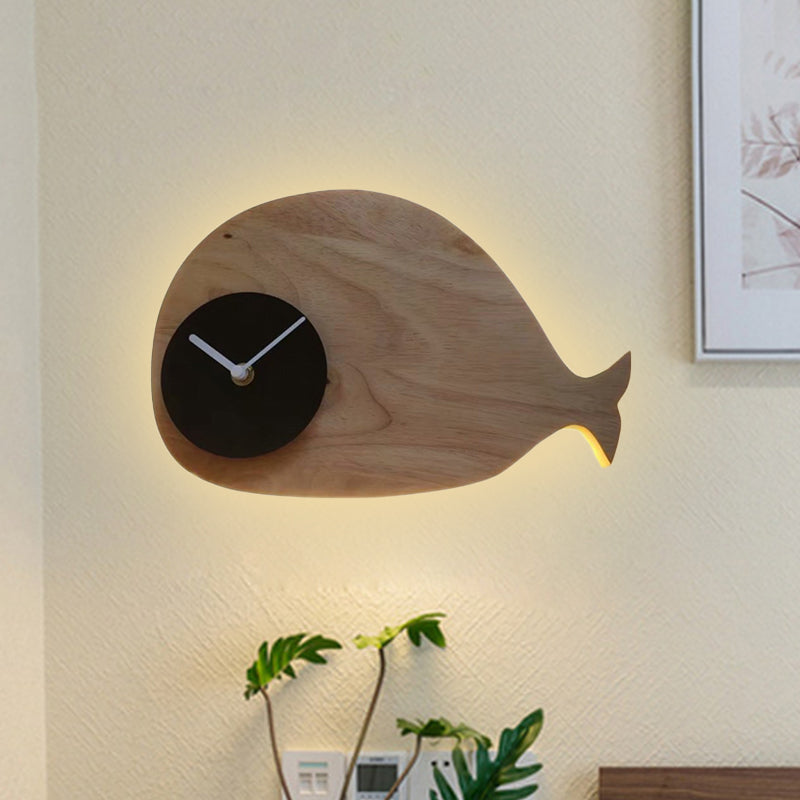 Rynx | Black/White/Beige Wal Wall Lighting Cartoon Wood LED Wall Lamp with/without Clock in Warm/White Light