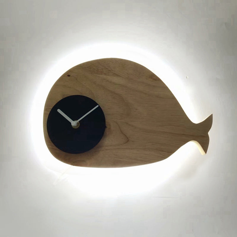 Rynx | Black/White/Beige Wal Wall Lighting Cartoon Wood LED Wall Lamp with/without Clock in Warm/White Light