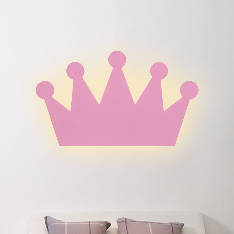 Rynx | Crown Kids Bedroom Wall Light Made of Wood Cartoon LED Surface Wall Lamp in Yellow/Pink