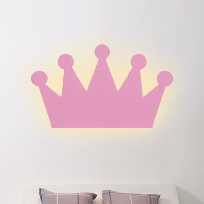 Rynx | Crown Kids Bedroom Wall Light Made of Wood Cartoon LED Surface Wall Lamp in Yellow/Pink