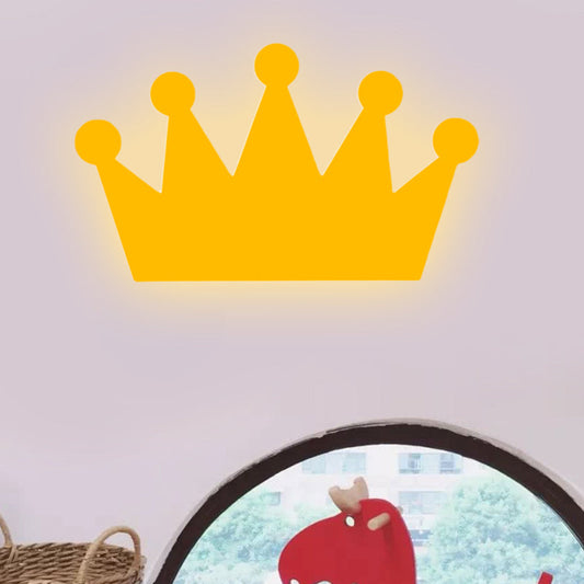 Rynx | Crown Kids Bedroom Wall Light Made of Wood Cartoon LED Surface Wall Lamp in Yellow/Pink