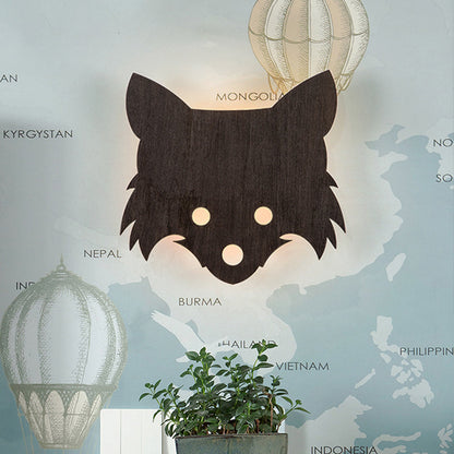 Rynx | Wood Fox Wall Lamp Kids Black LED Built-in Wall Lamp in Warm/White Light for Bedroom