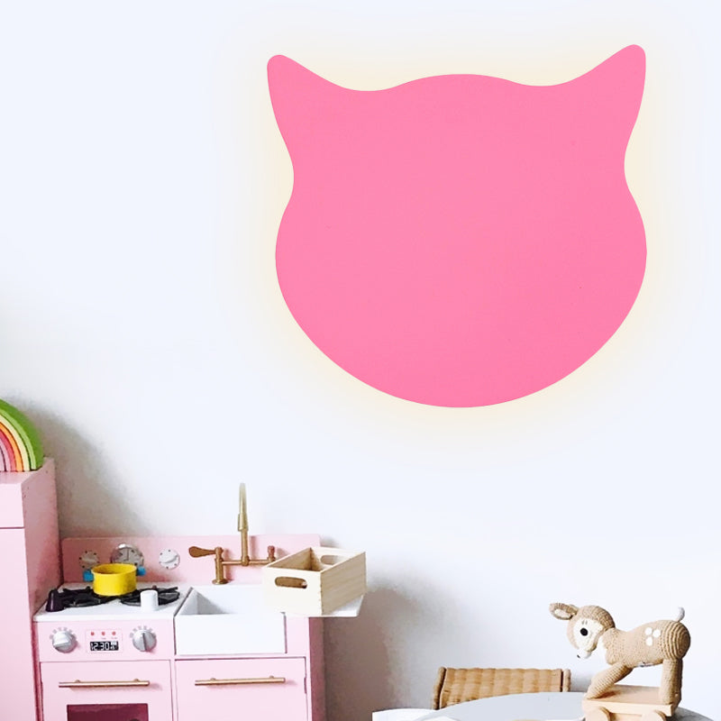 Rynx | Cat Head Mini Wall Lamp Cartoon Wooden Preschool LED Surface Mount Wall Lamp in Pink/Blue/Yellow