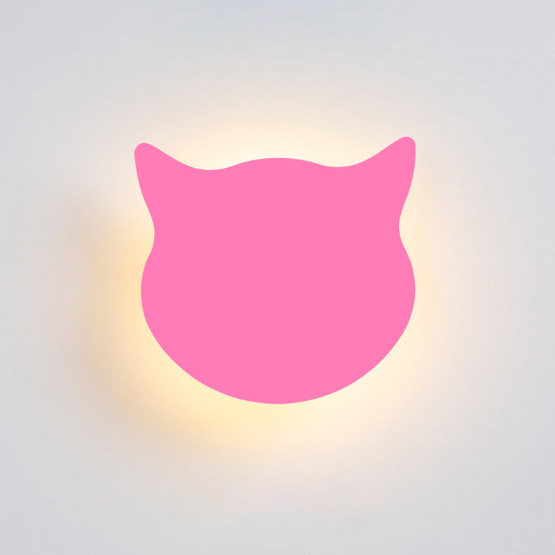 Rynx | Cat Head Mini Wall Lamp Cartoon Wooden Preschool LED Surface Mount Wall Lamp in Pink/Blue/Yellow