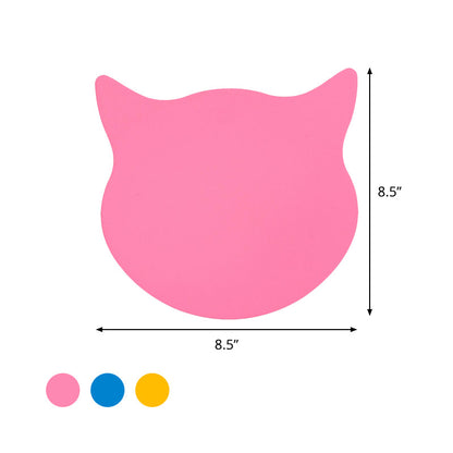 Rynx | Cat Head Mini Wall Lamp Cartoon Wooden Preschool LED Surface Mount Wall Lamp in Pink/Blue/Yellow