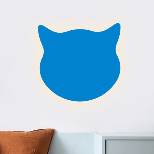 Rynx | Cat Head Mini Wall Lamp Cartoon Wooden Preschool LED Surface Mount Wall Lamp in Pink/Blue/Yellow