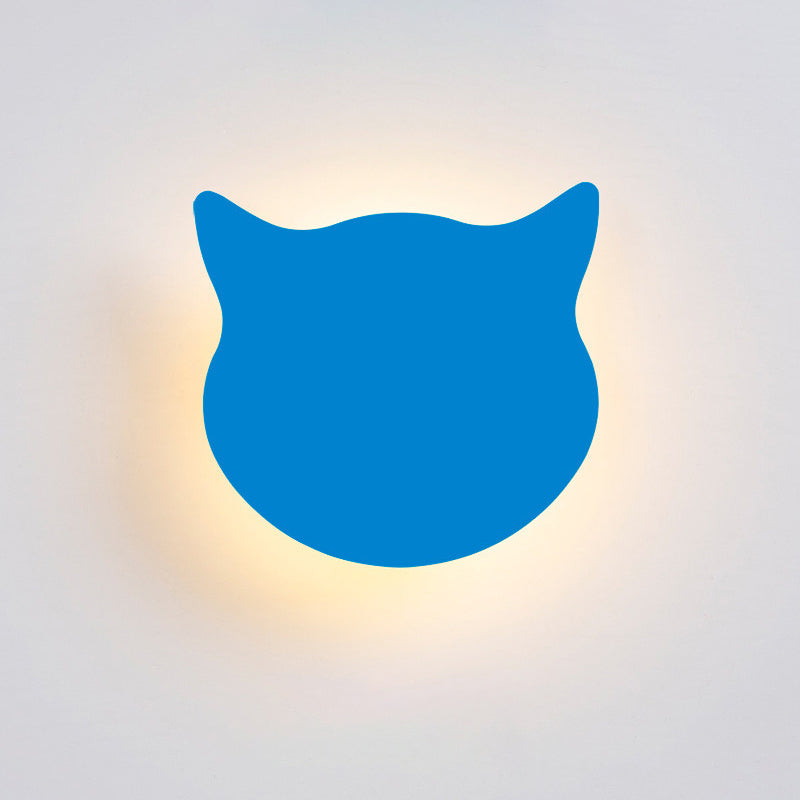 Rynx | Cat Head Mini Wall Lamp Cartoon Wooden Preschool LED Surface Mount Wall Lamp in Pink/Blue/Yellow