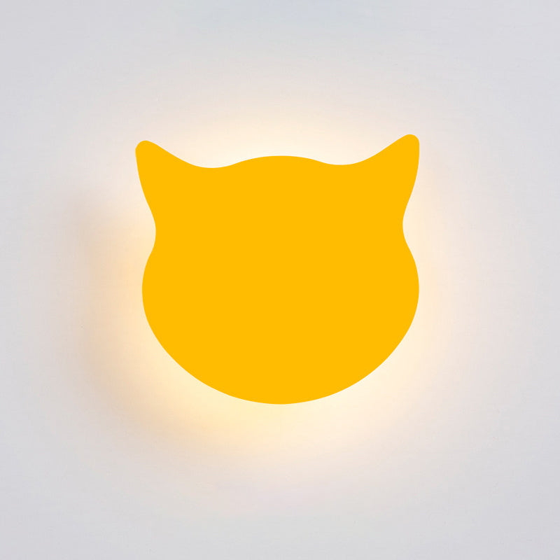 Rynx | Cat Head Mini Wall Lamp Cartoon Wooden Preschool LED Surface Mount Wall Lamp in Pink/Blue/Yellow