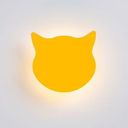 Rynx | Cat Head Mini Wall Lamp Cartoon Wooden Preschool LED Surface Mount Wall Lamp in Pink/Blue/Yellow