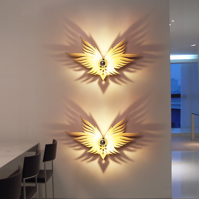 Rynx | Wooden Engraved Eagles Wall Lamp Nordic Single Beige/Gold/Coffee Wall Lamp Lighting for Living Room