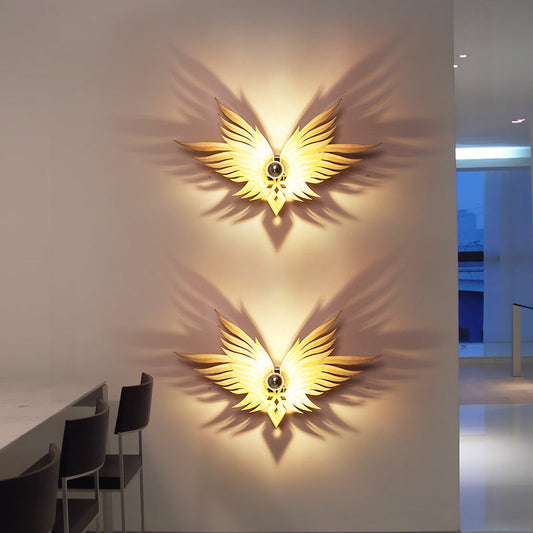 Rynx | Wooden Engraved Eagles Wall Lamp Nordic Single Beige/Gold/Coffee Wall Lamp Lighting for Living Room