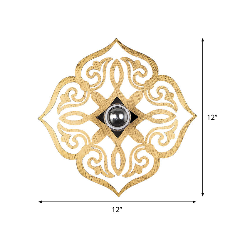 Rynx | Paper Cut Flower Wood Wall Light Nordic 1 Head Beige Wall Light for Hallway