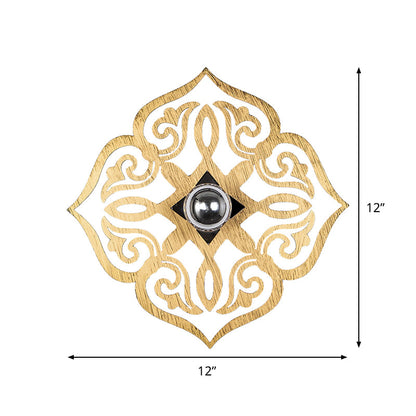 Rynx | Paper Cut Flower Wood Wall Light Nordic 1 Head Beige Wall Light for Hallway